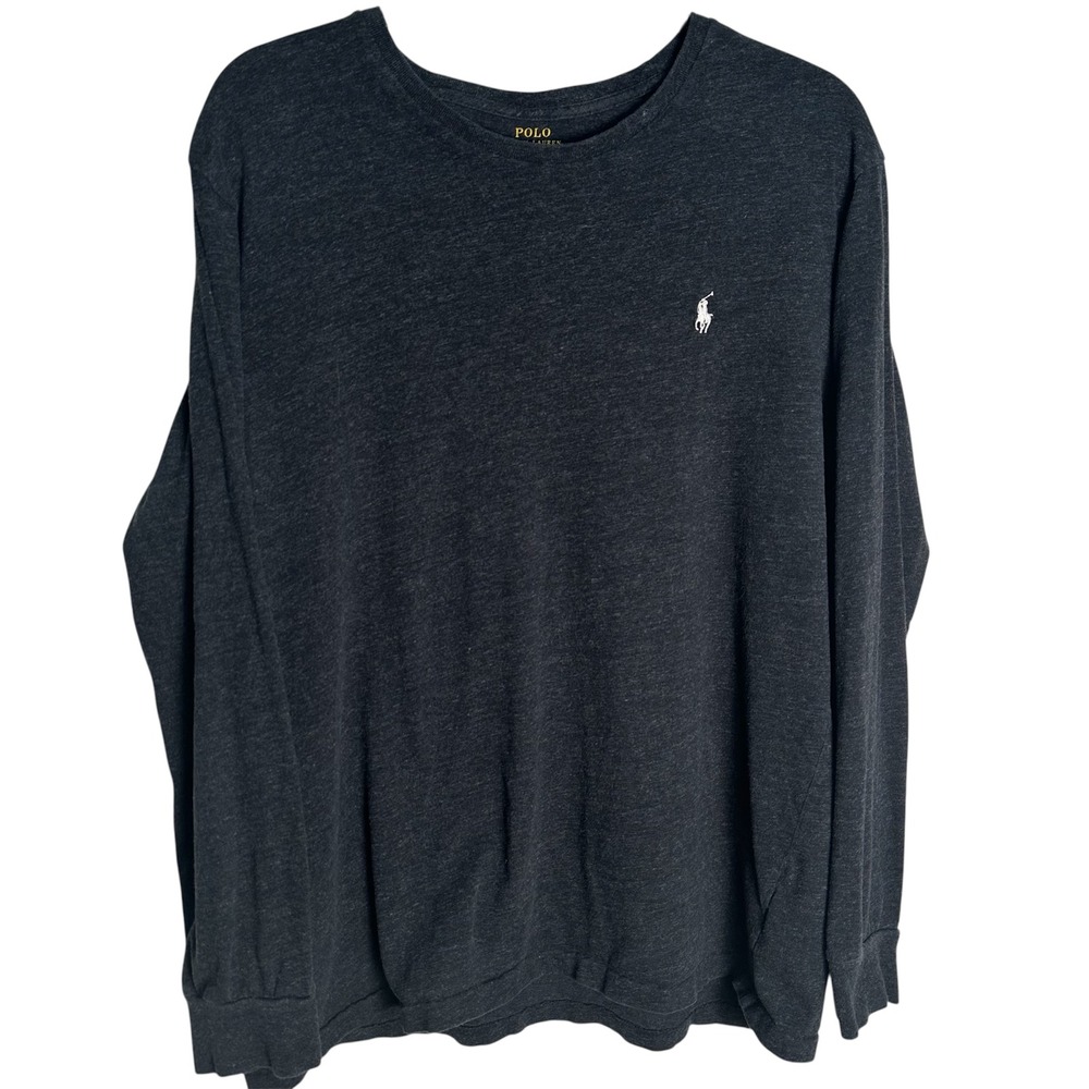 Polo Ralph Lauren Long Sleeve TShirt Mens XL Grey Heathered Cotton Crewneck Logo